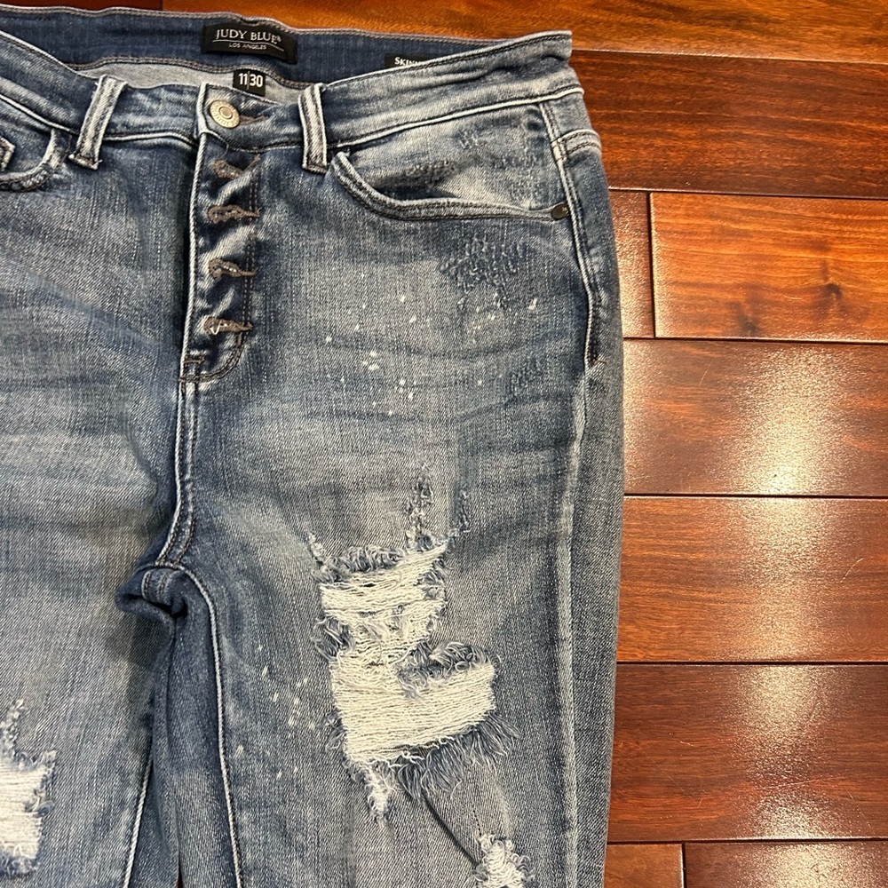Judy Blue Distressed Skinny Jeans High Rise Stretch Frayed Hem-Women’s - Picture 2 of 11